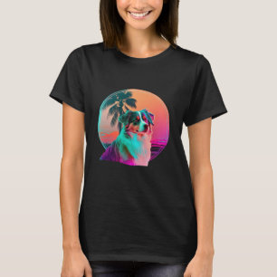 Australian Shepherd Synthwave 80s Retrowave Aesthe T-Shirt