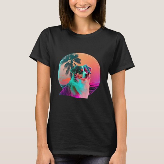 Australian Shepherd Synthwave 80s Retrowave Aesthe T-Shirt (Front)
