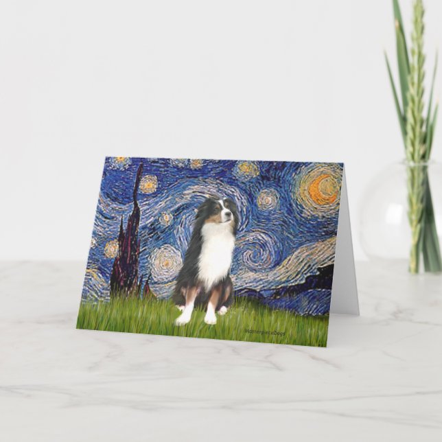 Australian Shepherd (Tri2) - Starry Night Card (Front)