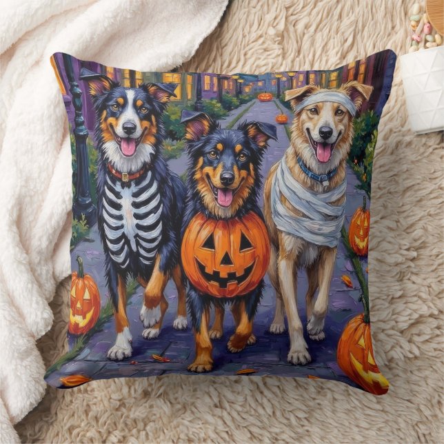 Australian Shepherd Trick-or-Treating in Halloween Cushion (Blanket)