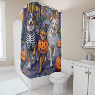 Australian Shepherd Trick-or-Treating in Halloween Shower Curtain