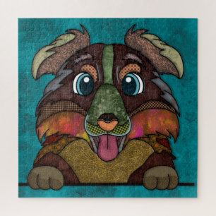 Australian Shepherd ugly dog face Jigsaw Puzzle