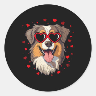 Australian Shepherd Valentine Heart Cute Dog Lover Classic Round Sticker