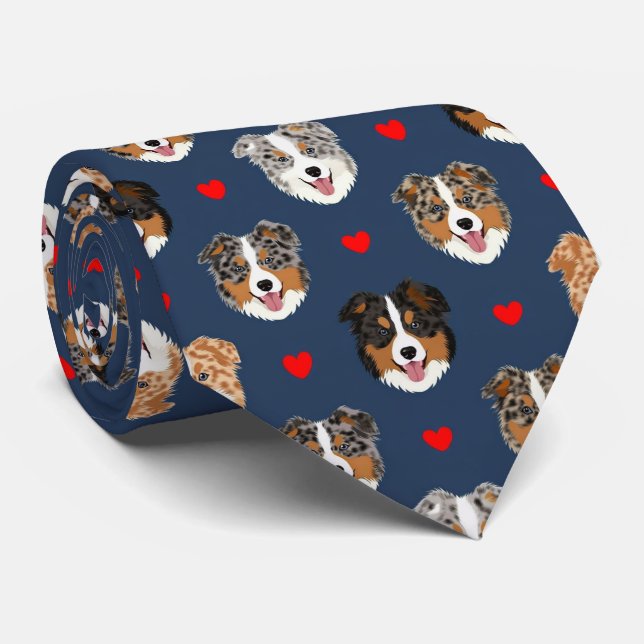 Australian Shepherd Valentine Hearts Pattern Dog Tie (Rolled)