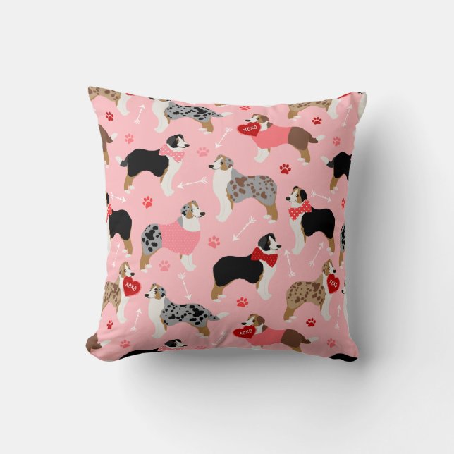 Australian Shepherd Valentine Pattern Cushion (Front)