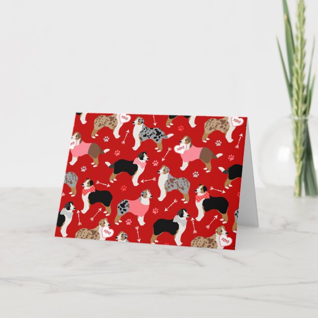 Australian Shepherd Valentine Pattern Holiday Card (Front)