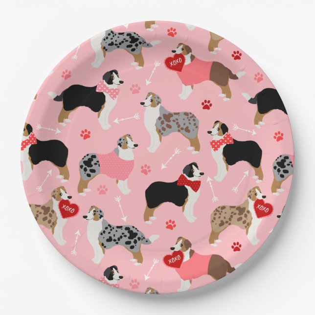 Australian Shepherd Valentine Pattern Paper Plate (Front)