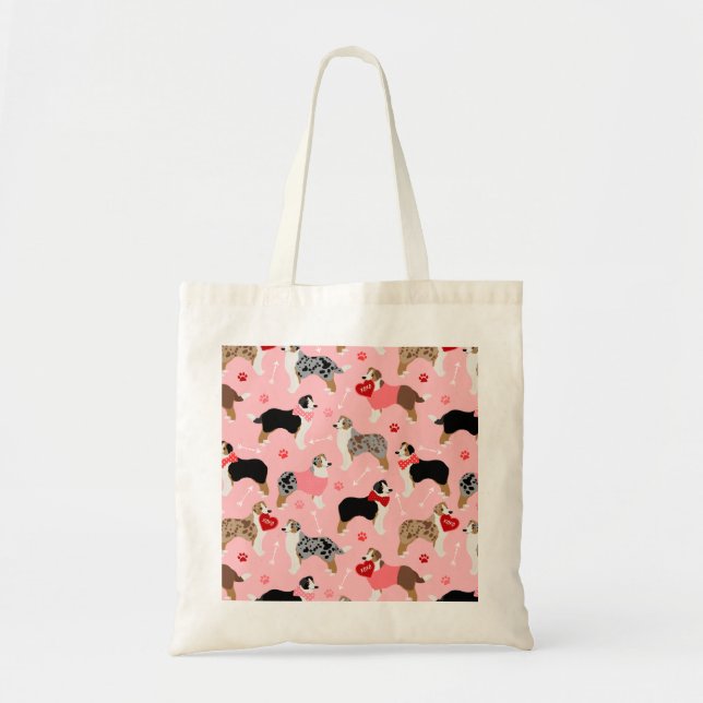 Australian Shepherd Valentine Pattern Tote Bag (Front)