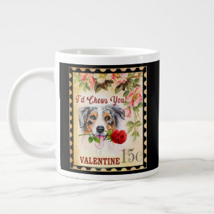 Australian shepherd Vintage Valentine With Rose Large Coffee Mug