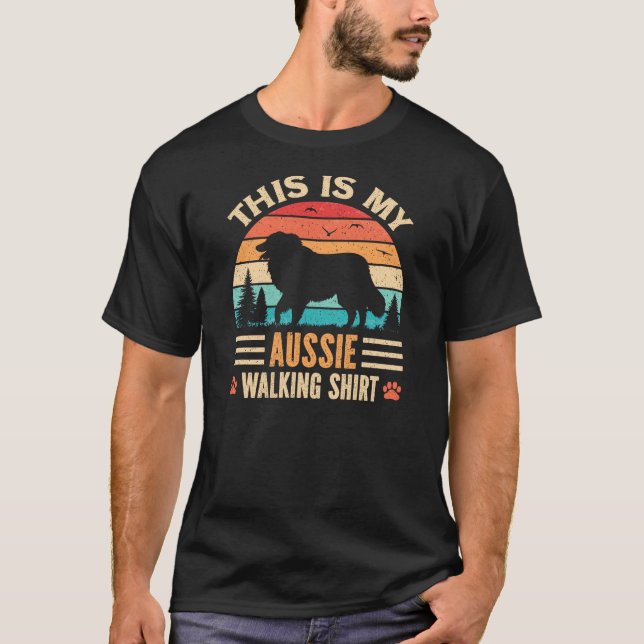 Australian Shepherd Walking Aussie Dog Walker T-Shirt (Front)
