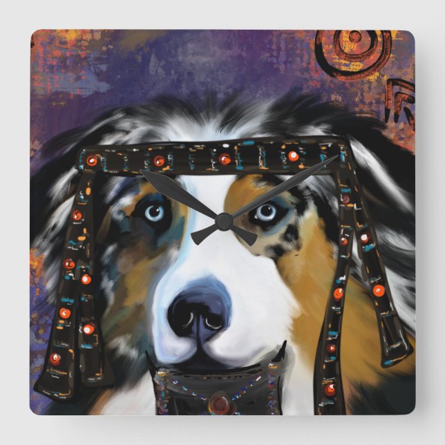 AUSTRALIAN SHEPHERD Watch Square Wall Clock (Front)