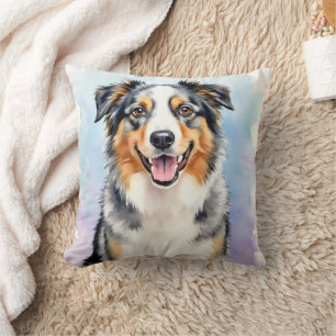Australian Shepherd Watercolor Splash Art Cushion