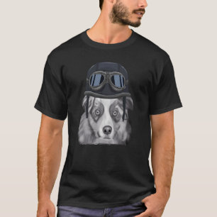 Australian Shepherd Wearing Vintage Motorcycle Hel T-Shirt