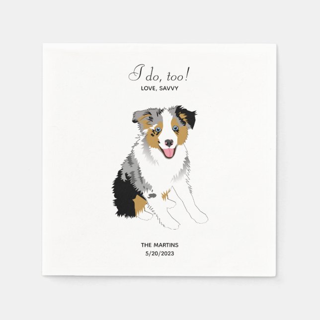 Australian Shepherd Wedding Cocktail Napkins (Front)