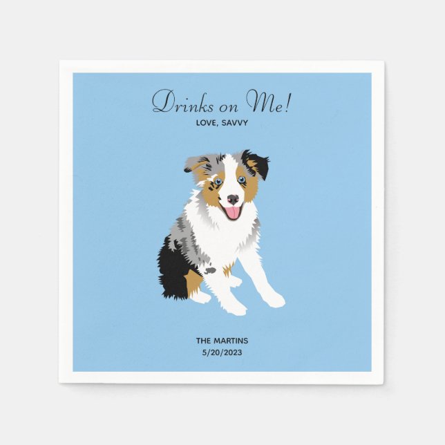 Australian Shepherd Wedding Cocktail Napkins (Front)