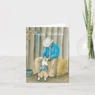 Australian Shepherd Western Art Birthday Note Card