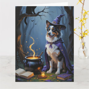 Australian Shepherd Whimsical Halloween Painting Card