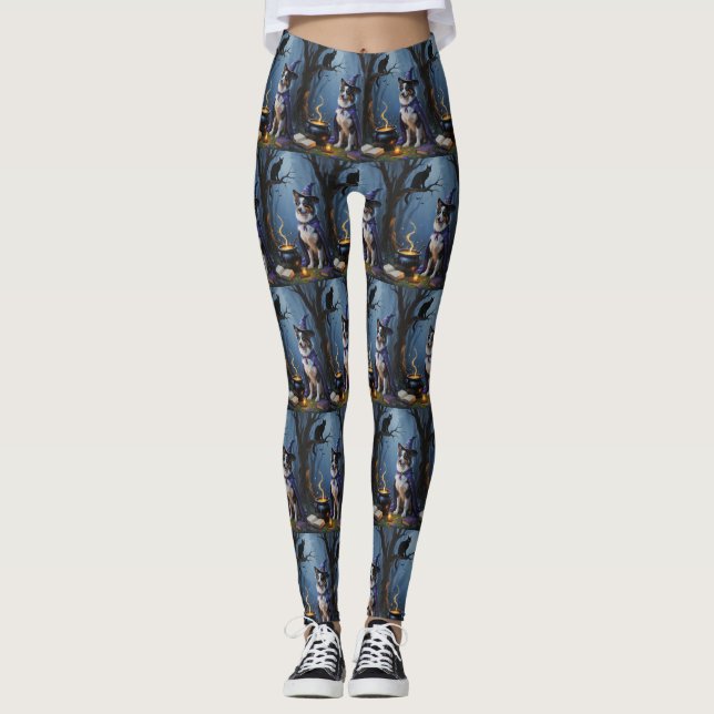Australian Shepherd Whimsical Halloween Painting Leggings (Front)