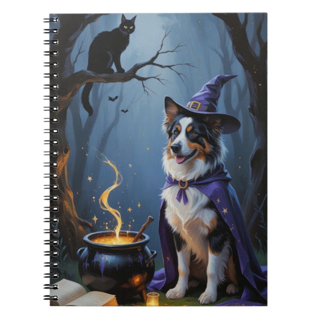 Australian Shepherd Whimsical Halloween Painting Notebook (Front)