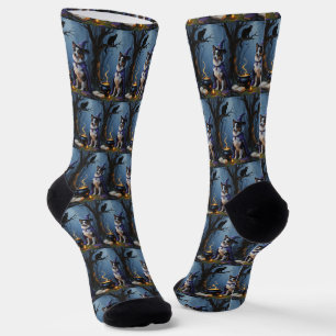 Australian Shepherd Whimsical Halloween Painting Socks