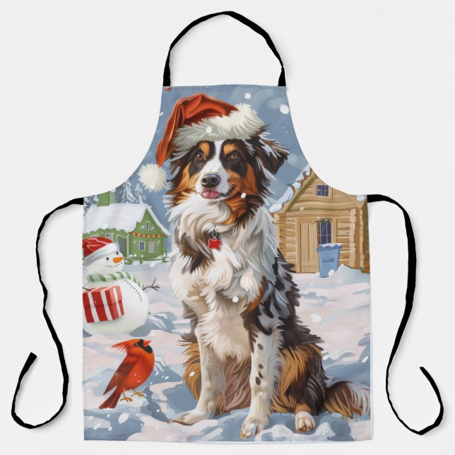 Australian Shepherd Winter Wonderland Christmas Apron (Front)