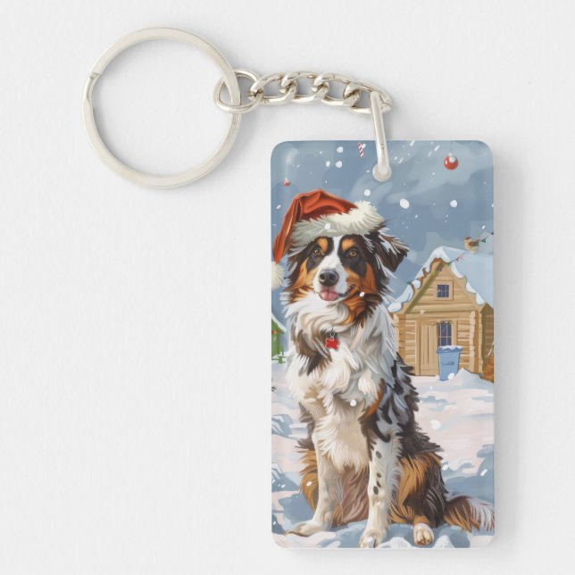 Australian Shepherd Winter Wonderland Christmas Key Ring (Front)