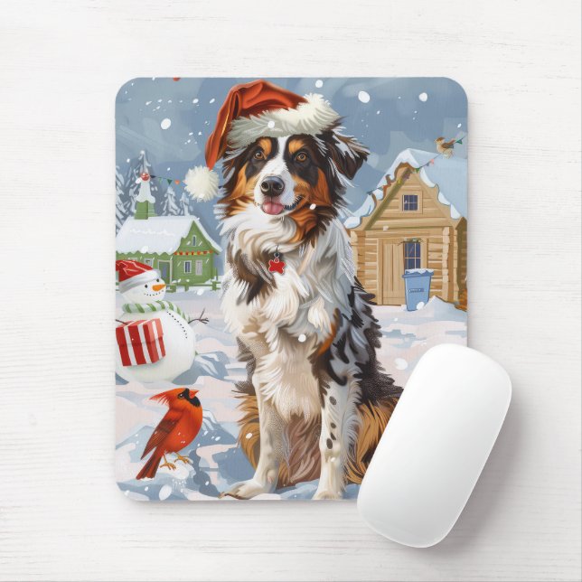 Australian Shepherd Winter Wonderland Christmas Mouse Mat (With Mouse)