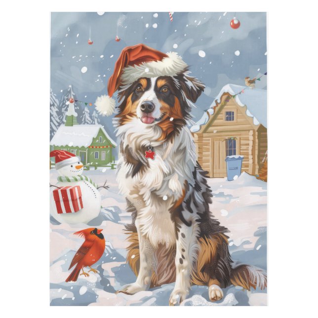 Australian Shepherd Winter Wonderland Christmas Tablecloth (Front)