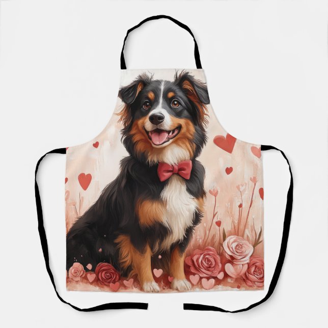 Australian Shepherd with Roses - Valentine's Day  Apron (Front)