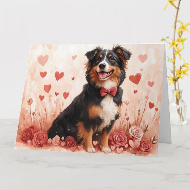 Australian Shepherd with Roses - Valentine's Day  Card (Yellow Flower)