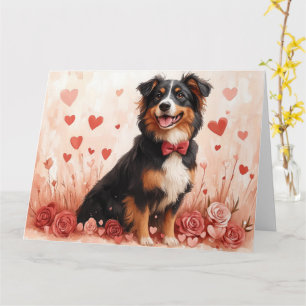 Australian Shepherd with Roses - Valentine's Day  Card
