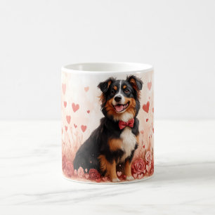 Australian Shepherd with Roses - Valentine's Day  Coffee Mug