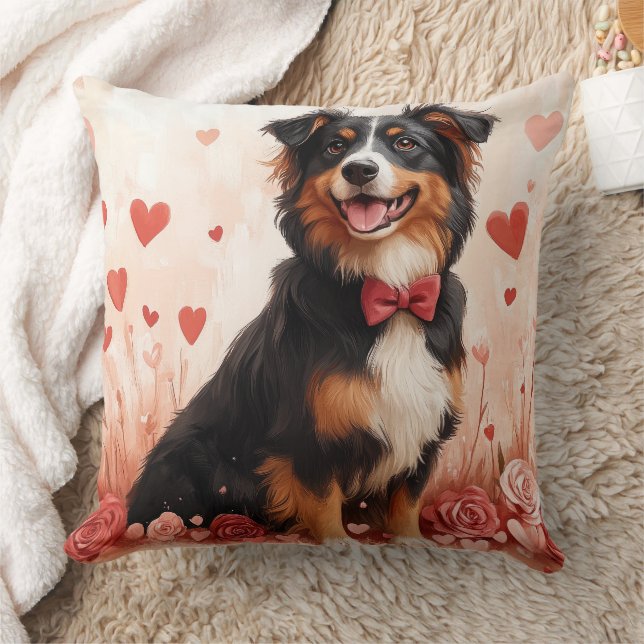 Australian Shepherd with Roses - Valentine's Day  Cushion (Blanket)