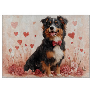 Australian Shepherd with Roses - Valentine's Day Cutting Board
