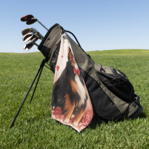 Australian Shepherd with Roses - Valentine's Day  Golf Towel