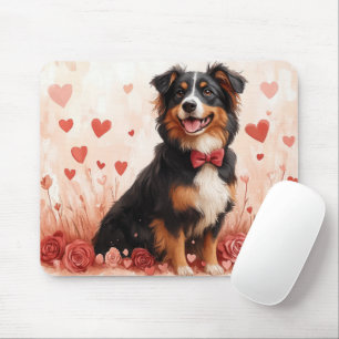 Australian Shepherd with Roses - Valentine's Day Mouse Mat