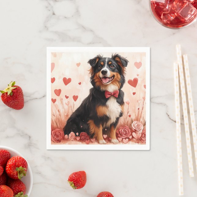 Australian Shepherd with Roses - Valentine's Day  Napkin (Insitu)