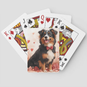 Australian Shepherd with Roses - Valentine's Day Playing Cards