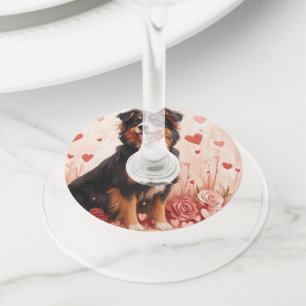 Australian Shepherd with Roses - Valentine's Day  Wine Glass Tag
