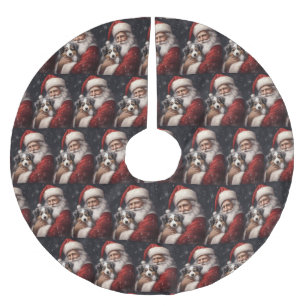 Australian Shepherd with Santa Claus Christmas  Brushed Polyester Tree Skirt
