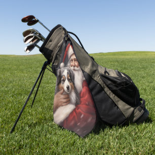 Australian Shepherd with Santa Claus Christmas Golf Towel