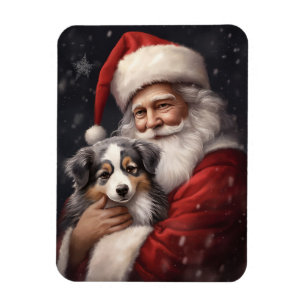 Australian Shepherd with Santa Claus Christmas Magnet