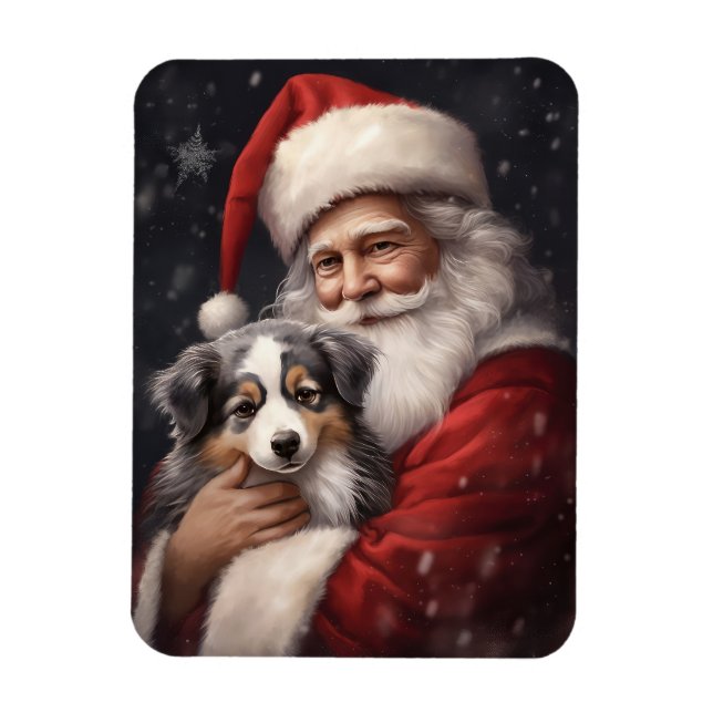 Australian Shepherd with Santa Claus Christmas  Magnet (Vertical)