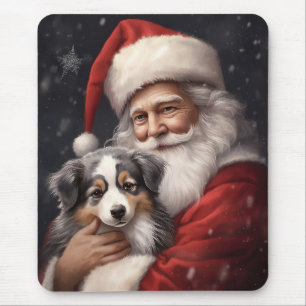 Australian Shepherd with Santa Claus Christmas  Mouse Mat