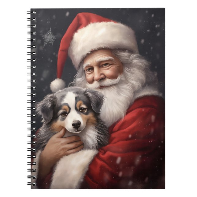 Australian Shepherd with Santa Claus Christmas  Notebook (Front)