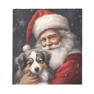 Australian Shepherd with Santa Claus Christmas Notepad