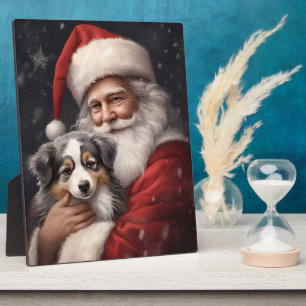 Australian Shepherd with Santa Claus Christmas  Plaque