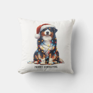 Australian Shepherd Wrapped in Christmas Light Cushion