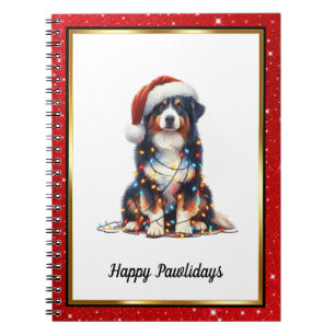 Australian Shepherd Wrapped in Christmas Light Notebook