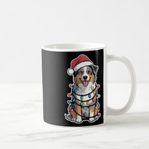 Australian Shepherd Wrapped In Christmas Lights Coffee Mug